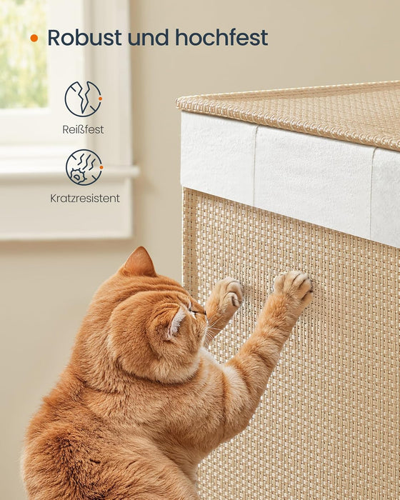 SONGMICS HOME | Wäschekorb 100 L mit 2 Fächern und Rollen naturbeige-mattweiß