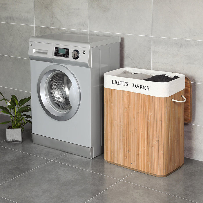 NEU | SONGMICS | Wäschekorb aus Bambus mit Deckel und Griffen Naturfarben