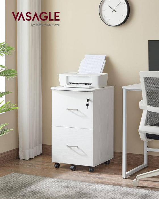 AUSLAUF VASAGLE | 2-Drawer File Cabinet, Locking Filing Cabinet for Home Office, Small Rolling File Cabinet, Printer Stand, A4, Letter-Size Hanging Files, Assembly Required, weiß LCD027W46