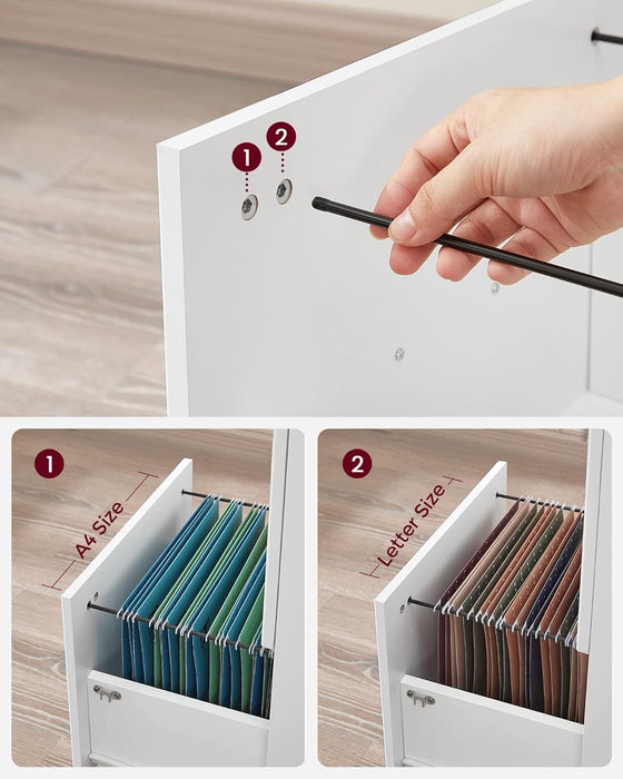 AUSLAUF VASAGLE | 2-Drawer File Cabinet, Locking Filing Cabinet for Home Office, Small Rolling File Cabinet, Printer Stand, A4, Letter-Size Hanging Files, Assembly Required, weiß LCD027W46