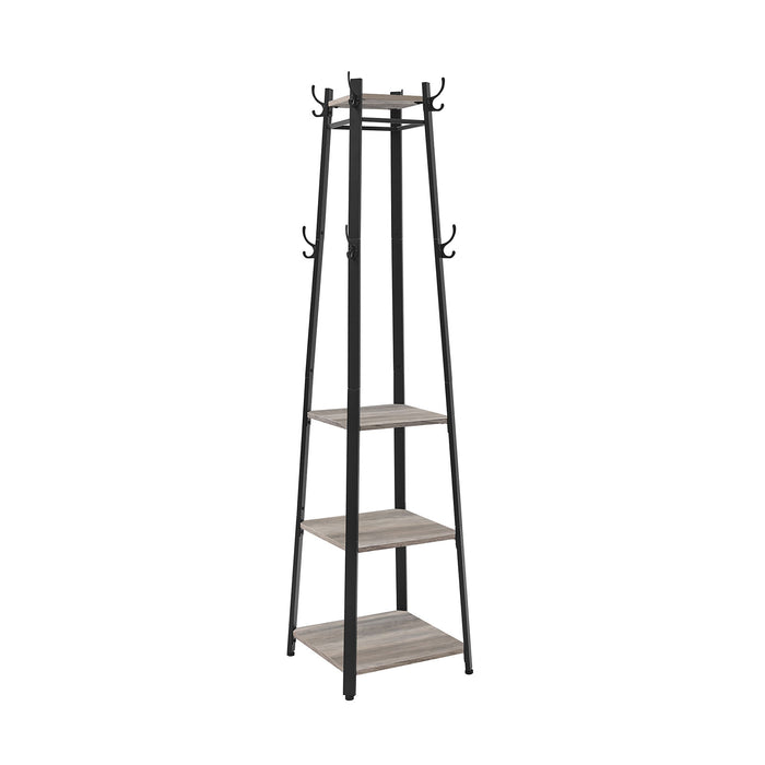 AUSLAUF VASAGLE | Coat Rack, Coat Stand with 3 Shelves, Ladder Shelf with Hooks for Scarves, Bags und Umbrellas, Steel Frame, Industrial Style, Greige und Black LCR080B02