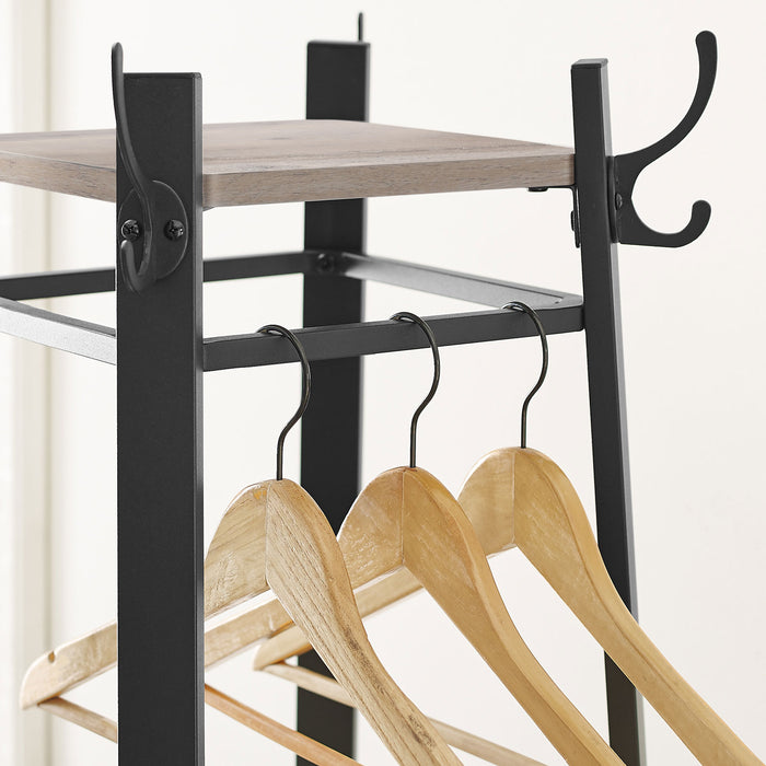 AUSLAUF VASAGLE | Coat Rack, Coat Stand with 3 Shelves, Ladder Shelf with Hooks for Scarves, Bags und Umbrellas, Steel Frame, Industrial Style, Greige und Black LCR080B02