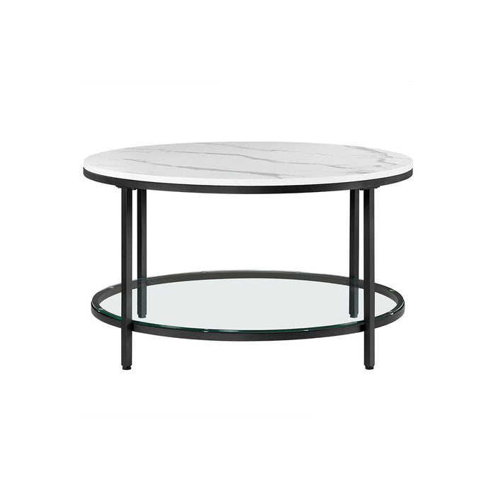 AUSLAUF VASAGLE | LCT071B13 Coffee Table, Living Room Table, Sofa Table, with Glass Top, Large Storage Space, Easy Assembly, Modern Style, weiß Marble Effect, Black Frame