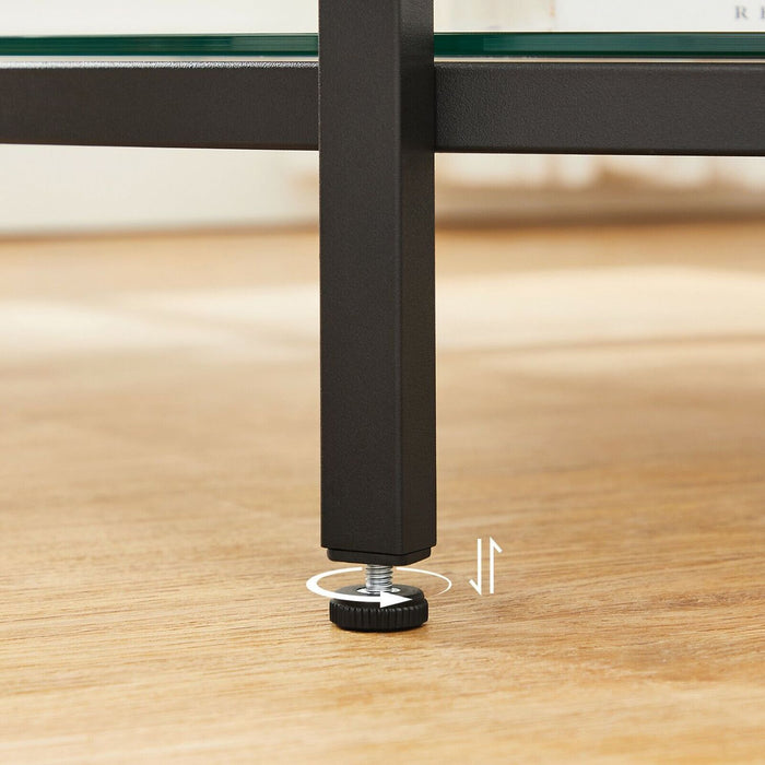 AUSLAUF VASAGLE | LCT071B13 Coffee Table, Living Room Table, Sofa Table, with Glass Top, Large Storage Space, Easy Assembly, Modern Style, weiß Marble Effect, Black Frame