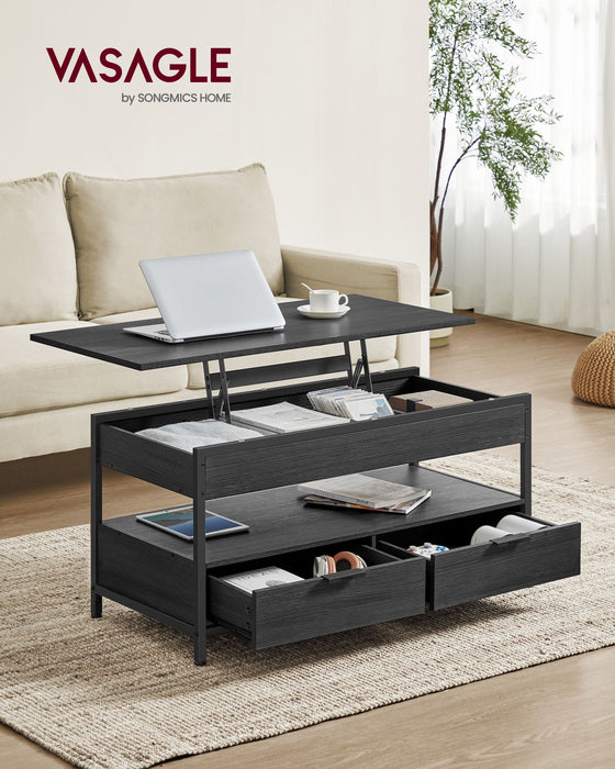 AUSLAUF VASAGLE | Lift Top Coffee Table, Living Room Table, with Storage Drawers, versteckt Compartments, und Open Shelf, Charcoal grau und Ink Black LCT209B22