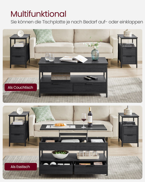 AUSLAUF VASAGLE | Lift Top Coffee Table, Living Room Table, with Storage Drawers, versteckt Compartments, und Open Shelf, Charcoal grau und Ink Black LCT209B22