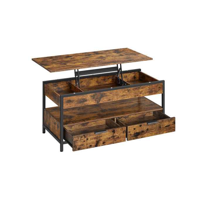 AUSLAUF VASAGLE | Lift Top Coffee Table, Living Room Table, with Storage Drawers, versteckt Compartments, und Open Shelf, rustikal braun und Ink Black LCT209K01