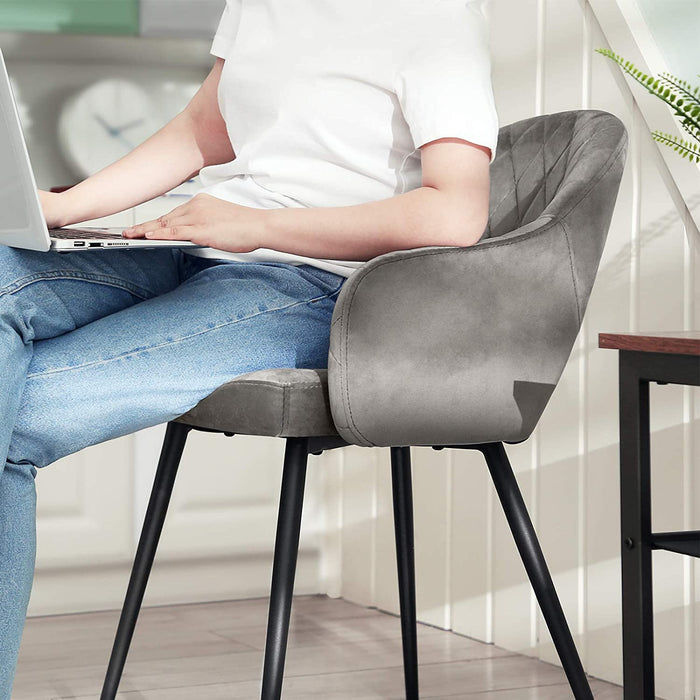 AUSLAUF SONGMICS | Velvet Dining Room Chair Modern Kitchen Chair Padded Velvet Chair with Armrests Metal Legs Elegant Design Dining Room Living Room Bedroom Kitchen grau LDC82GY