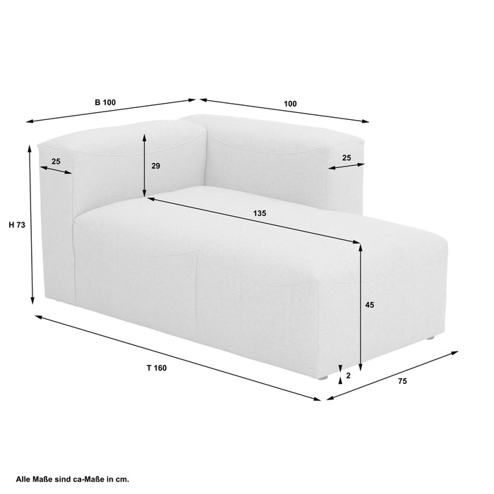 NEU Max Winzer | Lena | Sofa | Longchair Armlehne rechts | Flachgewebe | Füße Kunststoff Schwarz (Gleiter)