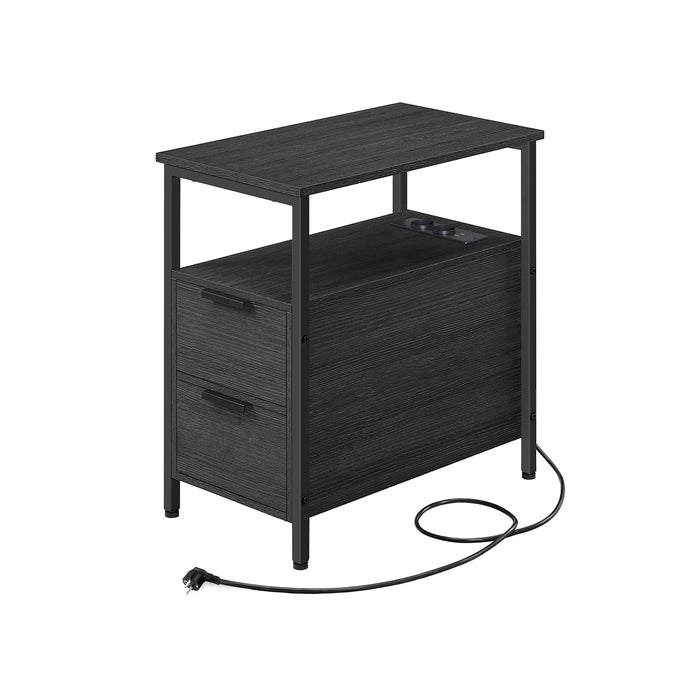 AUSLAUF VASAGLE | Side Table, Bedside Table with Power Strip, 2 Drawers, Sofa Table, Bedside Cabinet for Living Room, Bedroom, Anthracite grau Classic Black LET325B22