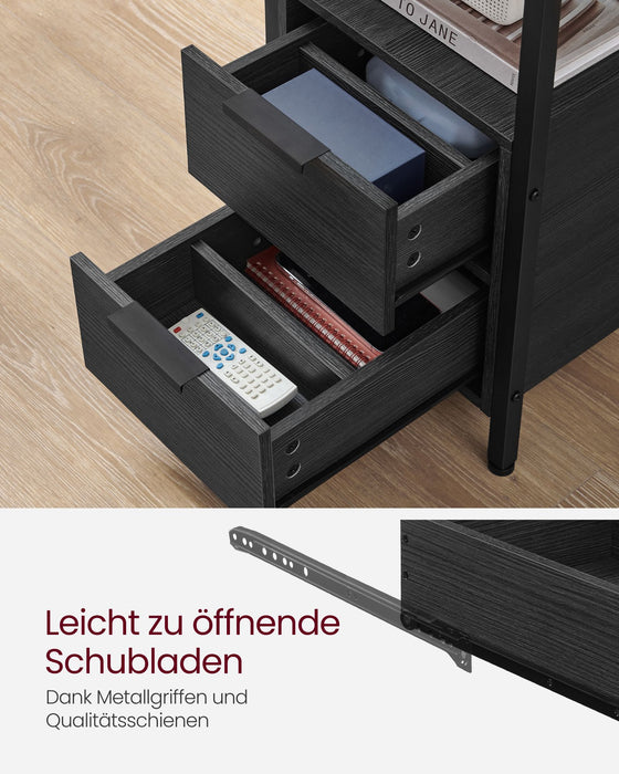 AUSLAUF VASAGLE | Side Table, Bedside Table with Power Strip, 2 Drawers, Sofa Table, Bedside Cabinet for Living Room, Bedroom, Anthracite grau Classic Black LET325B22