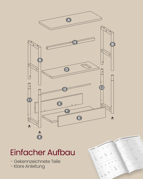 NEU | VASAGLE | Beistelltisch mit 3 Ablagen schmal cremeweiß