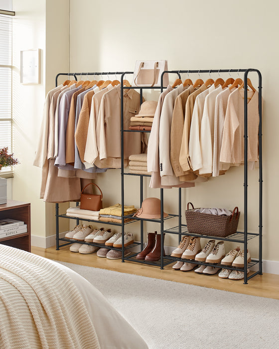 AUSLAUF SONGMICS | Clothes Hanger, Open Wardrobe, Clothes Rail, Clothes Rack with Storage Shelves, Metal Wardrobe, Freestanding, Matt Black LGR463B01