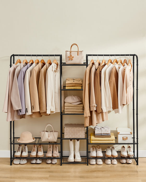 AUSLAUF SONGMICS | Clothes Hanger, Open Wardrobe, Clothes Rail, Clothes Rack with Storage Shelves, Metal Wardrobe, Freestanding, Matt Black LGR463B01