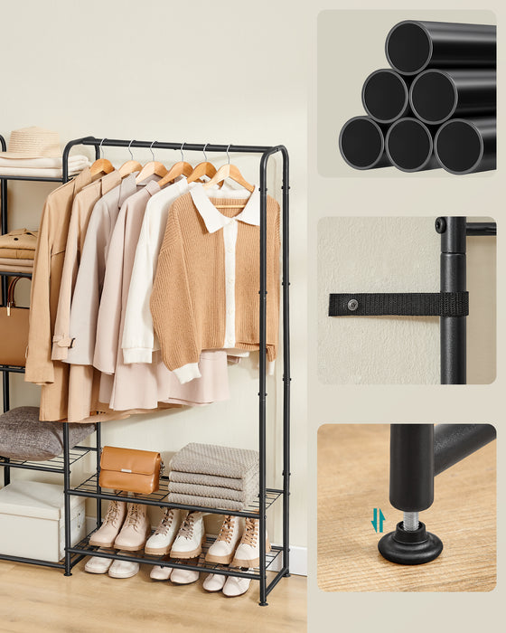 AUSLAUF SONGMICS | Clothes Hanger, Open Wardrobe, Clothes Rail, Clothes Rack with Storage Shelves, Metal Wardrobe, Freestanding, Matt Black LGR463B01