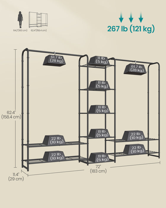 AUSLAUF SONGMICS | Clothes Hanger, Open Wardrobe, Clothes Rail, Clothes Rack with Storage Shelves, Metal Wardrobe, Freestanding, Matt Black LGR463B01