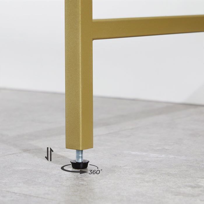 AUSLAUF VASAGLE | Console Table, Tempered Glass Table, Modern Sofa or Entryway Table, Metal Frame, 2 Shelves, Adjustable Feet, for Living Room, Hallway, gold Colour LGT025A01