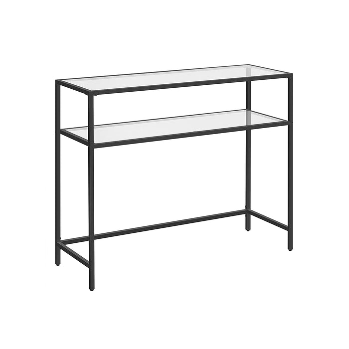 AUSLAUF VASAGLE | Console Table, Tempered Glass Table, Modern Sofa or Entryway Table, Steel Frame, 2 Shelves, Adjustable Feet, for Living Room, Hallway, Black LGT025B01