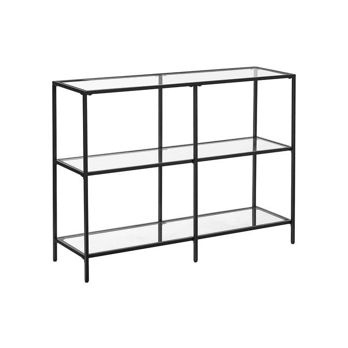 AUSLAUF VASAGLE | Console Table, Sofa Table with 3 Shelves, Tempered Glass Shelf, 30 x 100 x 73 cm, Steel Frame, Modern, for Hallway Living Room Bedroom, Black LGT027B01