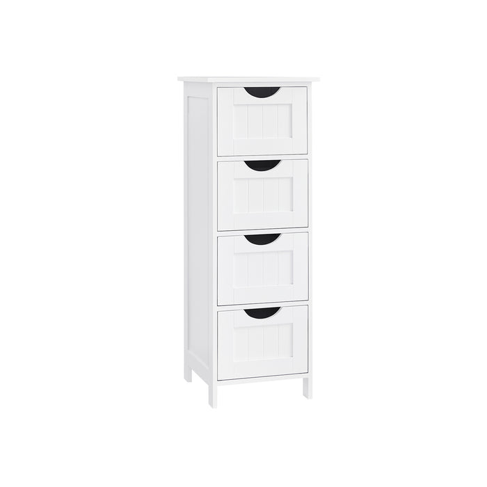 AUSLAUF VASAGLE | LHC40W, Bathroom Cabinet with 4 Drawers, Chest of Drawers, 30 x 30 x 82 cm, for a living room, kitchen und hallway, space saver, weiß
