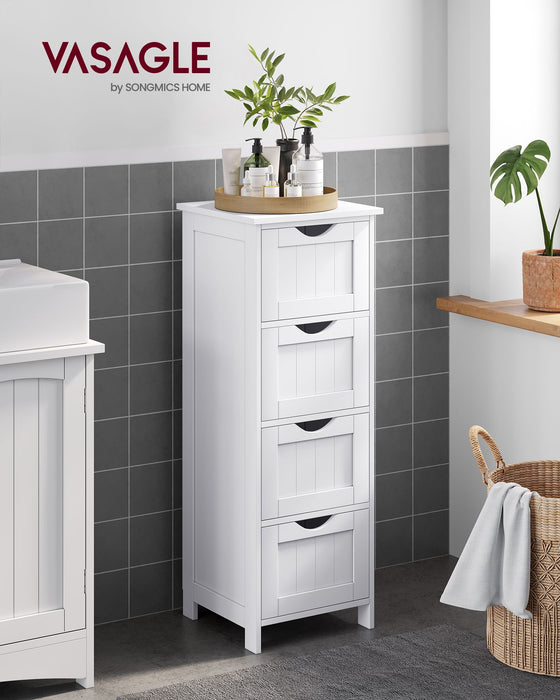 AUSLAUF VASAGLE | LHC40W, Bathroom Cabinet with 4 Drawers, Chest of Drawers, 30 x 30 x 82 cm, for a living room, kitchen und hallway, space saver, weiß