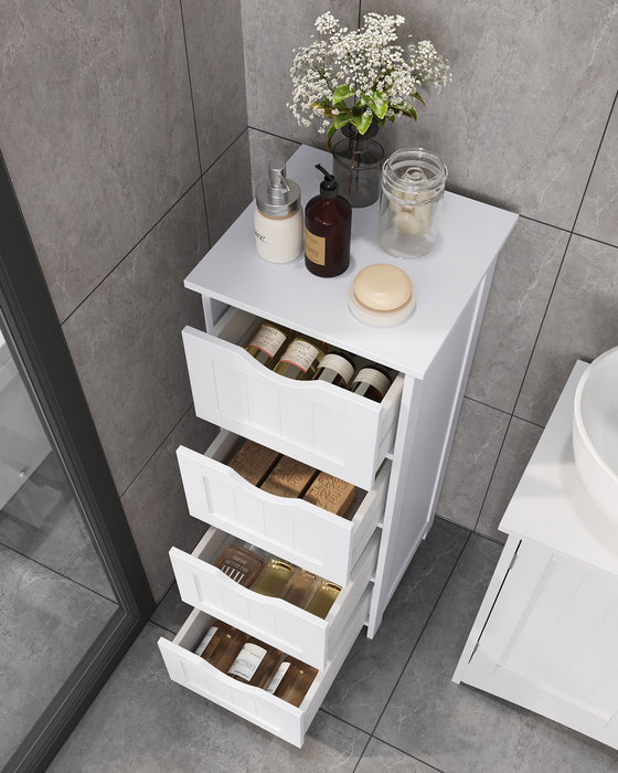 AUSLAUF VASAGLE | LHC40W, Bathroom Cabinet with 4 Drawers, Chest of Drawers, 30 x 30 x 82 cm, for a living room, kitchen und hallway, space saver, weiß