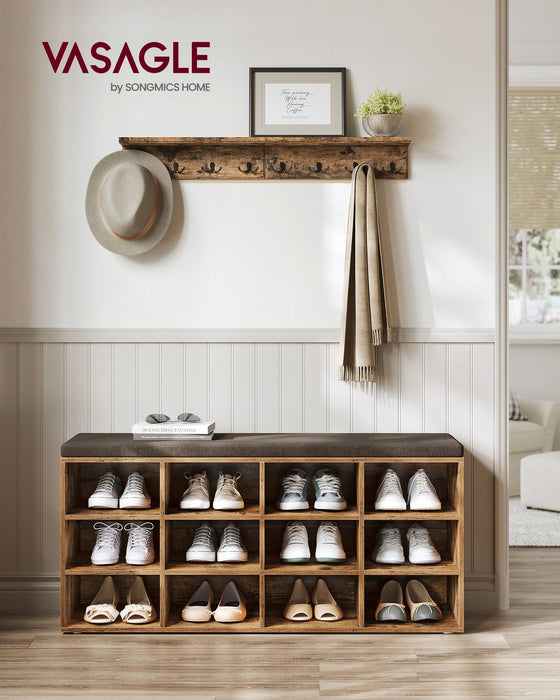 VASAGLE | Schuhbank Sitzbank mit Stauraum 12 Fächer vintagebraun