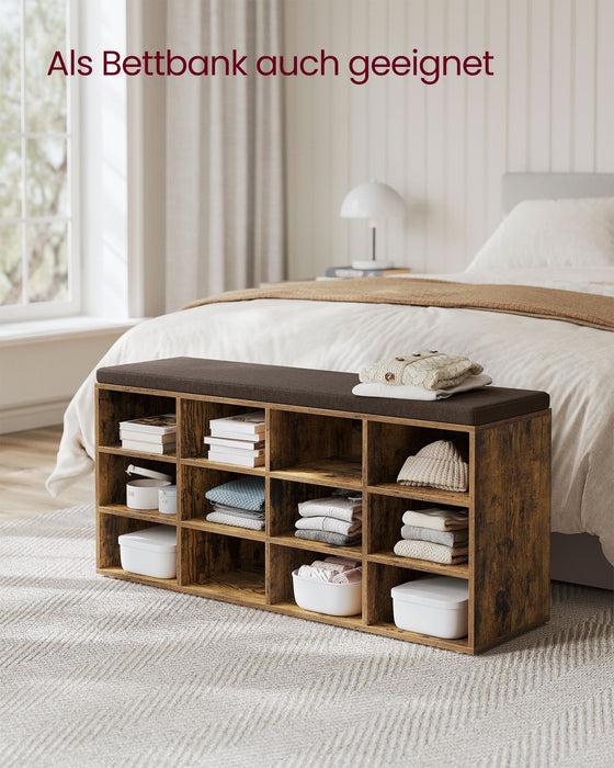 VASAGLE | Schuhbank Sitzbank mit Stauraum 12 Fächer vintagebraun