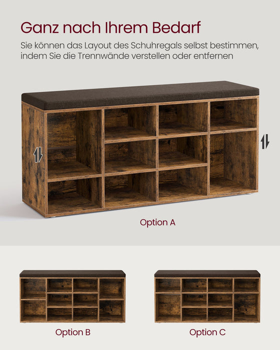 VASAGLE | Schuhbank Sitzbank mit Stauraum 12 Fächer vintagebraun