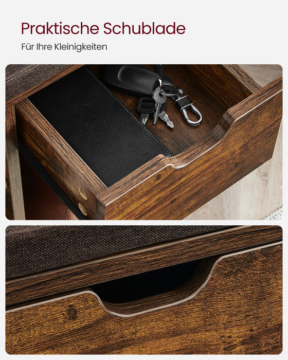 AUSLAUF VASAGLE | Shoe Bench Shoe Rack with Drawer und Open Compartments Bench Padded Seat Hallway Bedroom und Entrance Area 30 x 104 x 48 cm Vintage Brown-Brown LHS024T01