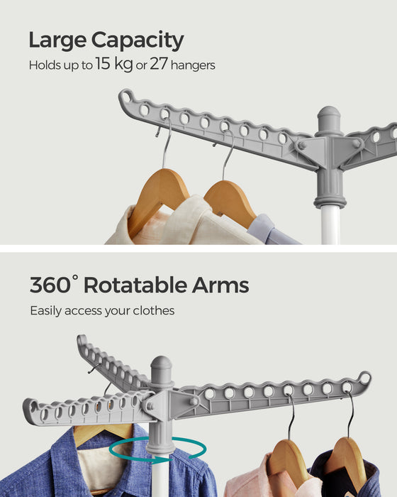 SONGMICS | Wäscheständer mit 3 drehbaren Armen und 4 Beinen grau-weiß