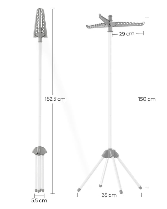 SONGMICS | Wäscheständer mit 3 drehbaren Armen und 4 Beinen grau-weiß