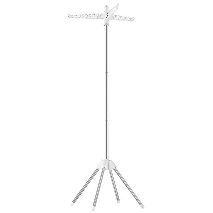 AUSLAUF SONGMICS | Clothes Airer, Clothes Drying Rack with 3 Rotatable Arms for Hangers, 4-Leg Indoor Folding Laundry Rack, Stainless Steel, for 27 Pieces of Clothes, 151.5 cm High, weiß und Silver LLR510W01