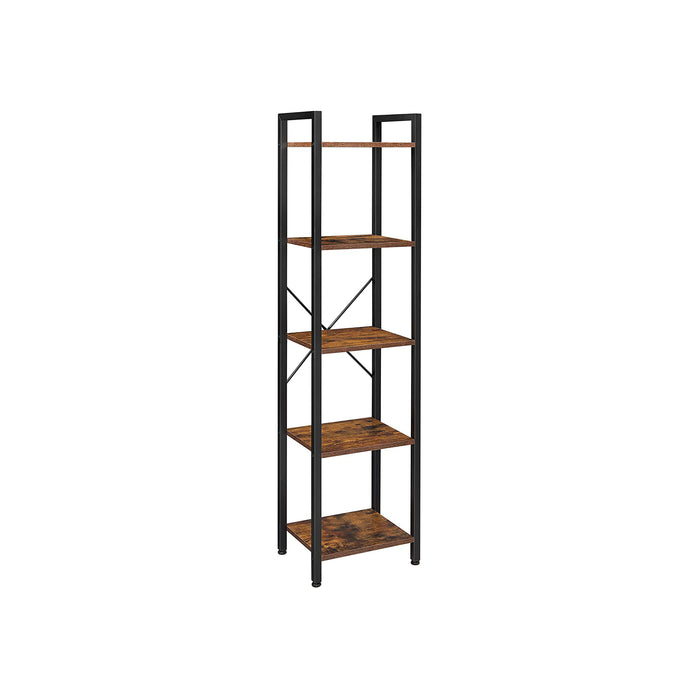 AUSLAUF VASAGLE | Bookcase, Bookshelf 5 Tier, Standing Display Storage Rack with Steel Frame, for Living Room, Office, Study, Hallway, Industrial Style, rustikal braun und Black LLS100B01