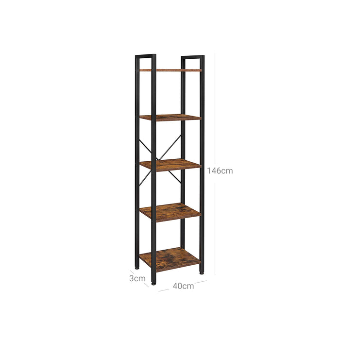 AUSLAUF VASAGLE | Bookcase, Bookshelf 5 Tier, Standing Display Storage Rack with Steel Frame, for Living Room, Office, Study, Hallway, Industrial Style, rustikal braun und Black LLS100B01