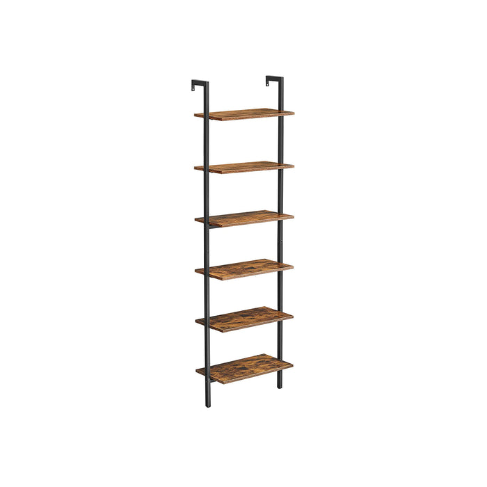 AUSLAUF VASAGLE | Ladder Shelf, 6-Tier Bookshelf, Wall Shelf for Living Room, Office, Kitchen, Bedroom, 60 x 30 x 204.8 cm, Industrial, rustikal braun und Black LLS103B01