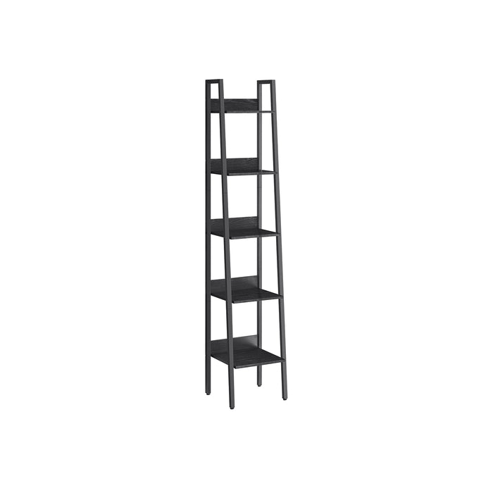 AUSLAUF VASAGLE | Ladder Shelf, 5-Tier Narrow Shelf, Bookshelf for Home Office, Living Room, Bedroom, Kitchen, Industrial, rustikal braun und Black LLS109B01
