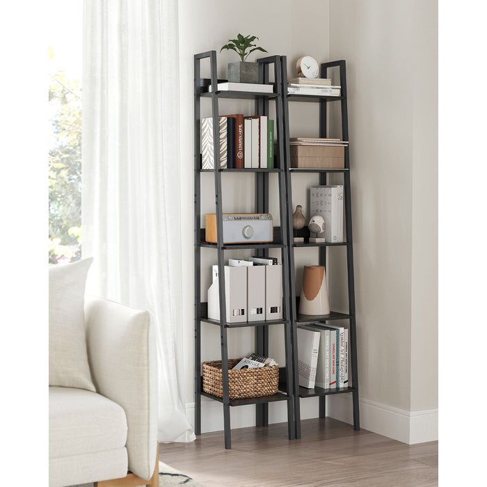 AUSLAUF VASAGLE | Ladder Shelf, 5-Tier Narrow Shelf, Bookshelf for Home Office, Living Room, Bedroom, Kitchen, Industrial, rustikal braun und Black LLS109B01
