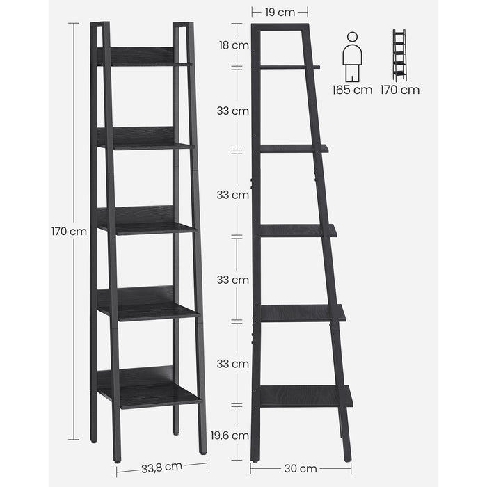 AUSLAUF VASAGLE | Ladder Shelf, 5-Tier Narrow Shelf, Bookshelf for Home Office, Living Room, Bedroom, Kitchen, Industrial, rustikal braun und Black LLS109B01