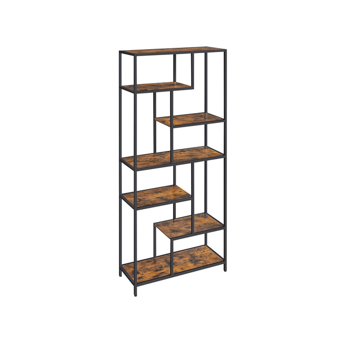 AUSLAUF VASAGLE | Bookshelf, 6-Tier Bookcase, Geometric Display Shelf, Standing Storage Shelf, 30 x 80 x 180 cm, for Study, Office, Living Room, Bedroom, Kitchen, rustikal braun und Black LLS119B01