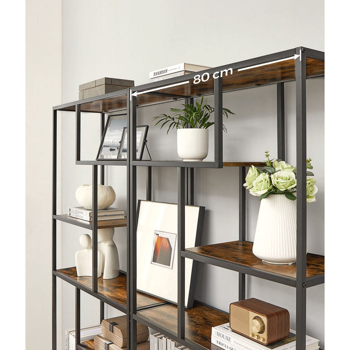 AUSLAUF VASAGLE | Bookshelf, 6-Tier Bookcase, Geometric Display Shelf, Standing Storage Shelf, 30 x 80 x 180 cm, for Study, Office, Living Room, Bedroom, Kitchen, rustikal braun und Black LLS119B01