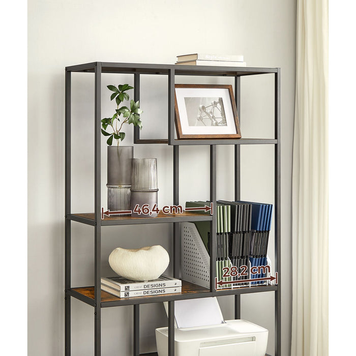 AUSLAUF VASAGLE | Bookshelf, 6-Tier Bookcase, Geometric Display Shelf, Standing Storage Shelf, 30 x 80 x 180 cm, for Study, Office, Living Room, Bedroom, Kitchen, rustikal braun und Black LLS119B01