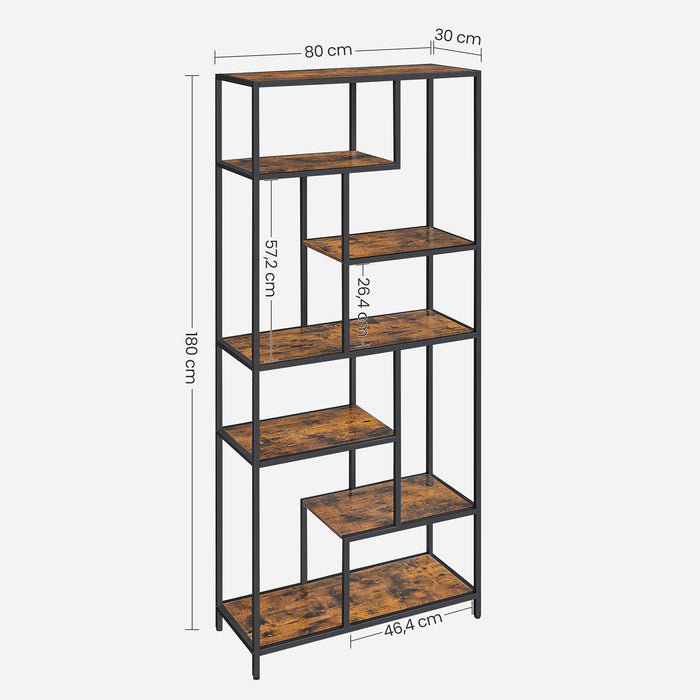 AUSLAUF VASAGLE | Bookshelf, 6-Tier Bookcase, Geometric Display Shelf, Standing Storage Shelf, 30 x 80 x 180 cm, for Study, Office, Living Room, Bedroom, Kitchen, rustikal braun und Black LLS119B01