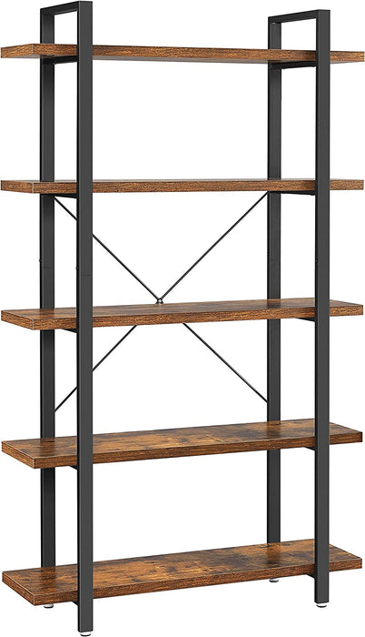 AUSLAUF VASAGLE | Bookshelf, 5-Tier Industrial Stable Bookcase, Storage Rack, Standing Shelf, Easy Assembly, Living Room, Bedroom, Office, rustikal braun und Black LLS55BX