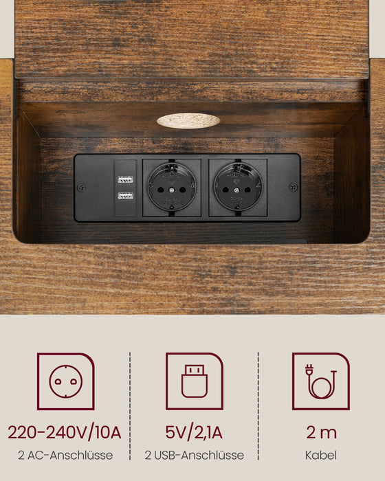 AUSLAUF VASAGLE | Slim Console Table with Power Strip, Sofa Table with 2 Compartments, versteckt Loading, Space Saving, 25 x 120 x 81 cm, for Entryway, Living Room, rustikal braun und Ink Black LNT111K01