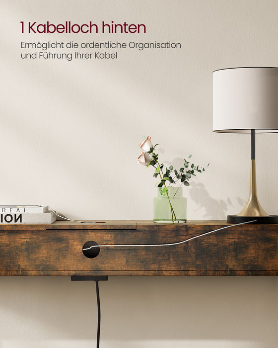 AUSLAUF VASAGLE | Slim Console Table with Power Strip, Sofa Table with 2 Compartments, versteckt Loading, Space Saving, 25 x 120 x 81 cm, for Entryway, Living Room, rustikal braun und Ink Black LNT111K01