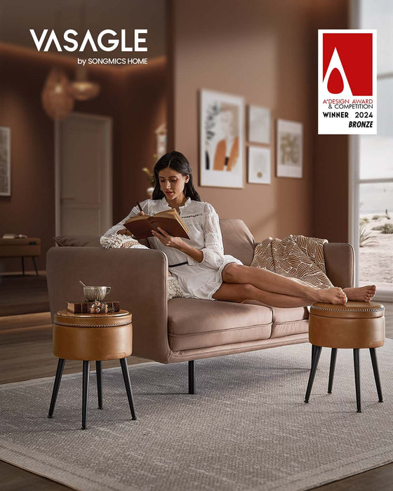 NEU | VASAGLE | EKHO Kollektion - Sitzbank mit Stauraum Mid-Century-Stil rund karamellbraun