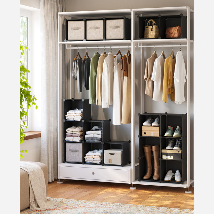 AUSLAUF SONGMICS | 15-Cube Storage Unit, Shoe Rack, DIY Shelving System, Stackable Cubes, PP Plastic Shelf, Wardrobe, Closet Divider, for Bedroom, Office, Black LPC44BK