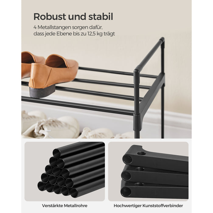 AUSLAUF SONGMICS | 3-Tier Shoe Rack, Shoe Storage Organiser, Metal Storage Rack, Fits 15 to 18 Pairs of Shoes, Stackable Shoe Shelf, for Hallway, Living Room, Bedroom, 116 x 30 x 55 cm, Black LSA033B01