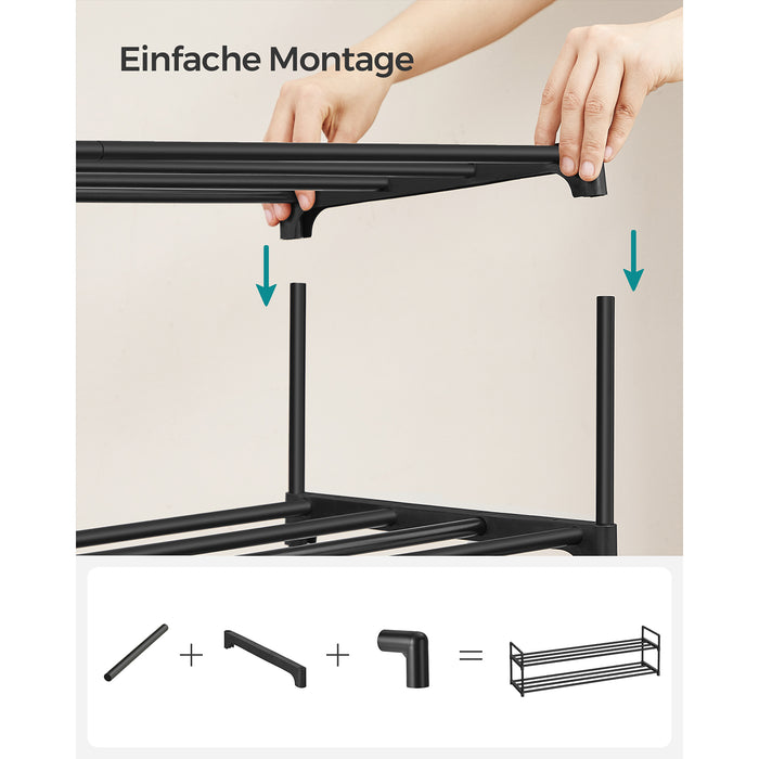 AUSLAUF SONGMICS | 3-Tier Shoe Rack, Shoe Storage Organiser, Metal Storage Rack, Fits 15 to 18 Pairs of Shoes, Stackable Shoe Shelf, for Hallway, Living Room, Bedroom, 116 x 30 x 55 cm, Black LSA033B01